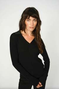 Mos Mosh: Relena Rib Polo Knit Black