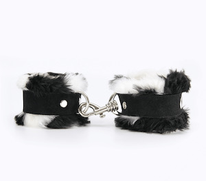 Love In Leather Black & White Fluffy Cuffs