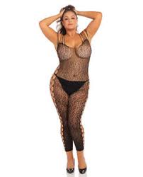 Body Stockings: Rene Rofe Animal Crotchless Bodystocking - Fits 3XL - 4XL