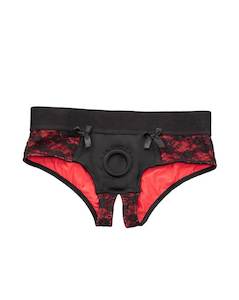 Panty: SCANDAL CROTCHLESS PEGGING PANTY SET - RED/BLACK - L/XL