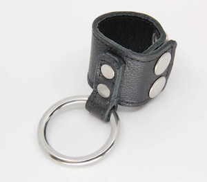 Love In Leather: Love In Leather Steel Cock Ring With Leather Ball Stretcher