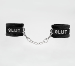 New 1: Love In Leather Diamante Handcuff - Slut