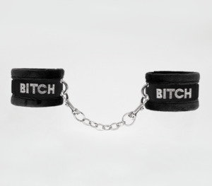 Love In Leather "Bitch" Fluffy Handcuffs