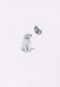 Mini one-off original 'Puppy and Butterfly 2'