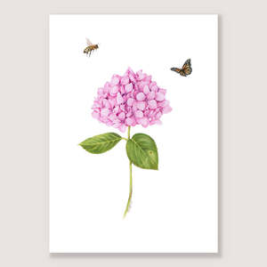 Unframed: Pink Hydrangea, Bee and Butterfly Print