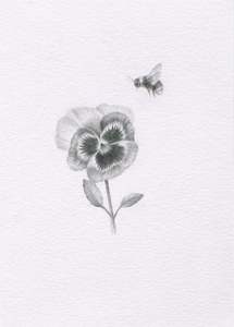 Mini one-off original 'Pansy and Bee'