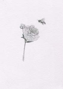 Mini one-off original 'Peony and Bee'