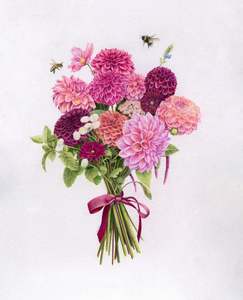 Original Coloured Pencil Art: Original 'Dahlia Bouquet'