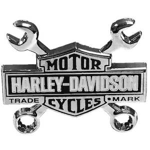 Harley Davidson Pins: sa8009496 HARLEY 1.5 in. Trademark Bar & Shield Wrench Pin, Silver Nickel Finish sa8009496
