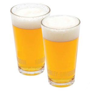 Genuine Harley Davidson Glassware: hdx-98745 HARLEY® Premier Pint Glass Set - 16 oz. - Faux Etched H-D Logo hdx-98745