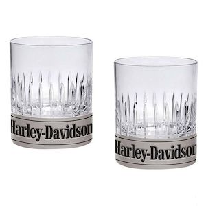 Genuine Harley Davidson Glassware: hdx-98741 HARLEY® Old Fashioned Rocks 9 oz. Glasses Metal Base Set of 2 HDX-98741 hdx-98741