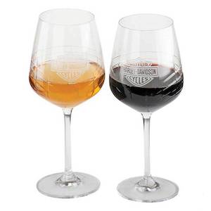 hdl-18816 HARLEY® Crystal Wine Glass Set, Frosted Bar & Shield Logo - Set of Tw&hellip;