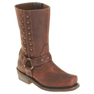 Harley wo-d85432 HARLEY Womens Brown Leather Auburn Harness Stud Motorcycle Boot