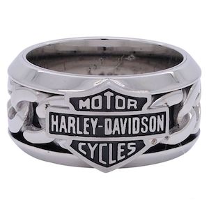 Harley Mens Rings: hsr0031 HARLEY Mens Stainless Steel Chain Bar & Shield H-D Ring HSR0031
