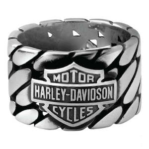 Harley Mens Rings: hsr0071 HARLEY Mens B&S Logo Tread Band Ring, Silver Stainless Steel