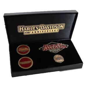 Harley Davidson Pins: sa8015411 HARLEY 120th Anniversary Pin, Patch, Coins Collector Set 8015411 sa8015411