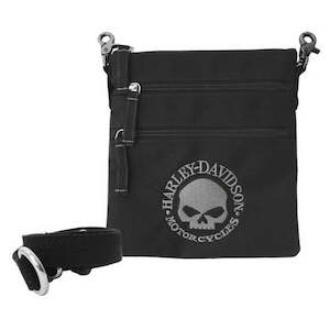 Harley Bags 1: xmp1517-gryblk HARLEY Womens Embroidered Willie G Skull Clip Bag with Strap, Black
 xmp1517-gryblk