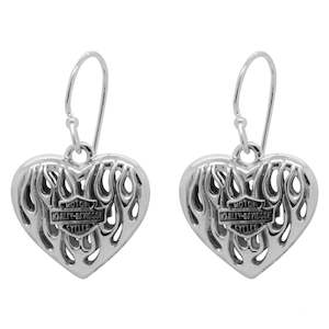 hde0423 Harley-Davidson® Womens Flames Bar and ; Shield Heart Dangle Earrings ,&hellip;