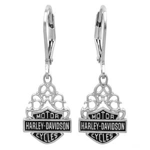 Harley Davidson Jewellery 2: hde0258 Harley-Davidson® Women`s Bar and ; Shield Dangle Earrings Silver Filigree HDE0258