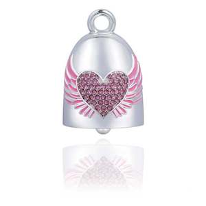 Harley Ride Bells 1: srb0039 RIDE BELL PINK BLING HEART &AMP; WINGS srb0039