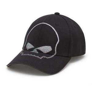 Mens Accessories: Harley 97683-25VM WILLIE G SKULL REFLECTIVE SOFTAIL STRETCH FIT BASEBALL HAT