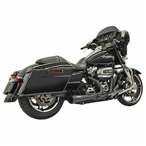 Aftermarket Milwaukee 8 Softail Family: BASSANI ROAD RAGE SHORT SYSTEM IN BLACK WITH MEGAPHONE MUFFLER FOR HARLEY DAVIDSON 2017-2024 TOURING MODELS (1F42RB)