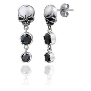 she0048 Harley EARRINGS TEMPEST SKULL and STONE POST STAINLESS she0048 she0048