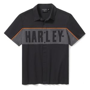 Mens Harley Leisure Wear: Harley SHIRT-WOVENBLACKGREY COLORBL 96811-25VM
