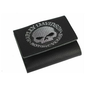 xml6145-gryblk HARLEY Mens Willie G Skull Tri-Fold Wallet - XML6145-GRY BLACK xml6145-gryblk