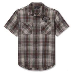 Mens Harley Leisure Wear: Harley SHIRT-WOVENGREENBROWN PLAID 96813-25VM