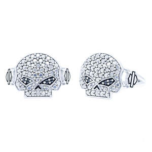 hdr0417 Harley-Davidson Womens .925 Silver Willie G Skull Marcasite & Black CZ Ring HDR0417