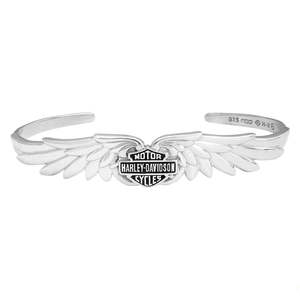 Harley Davidson Jewellery 2: hdb0384 MOD S/SILVER DOUBLE WING B&S CUFF BRACELET 6" HDB0384