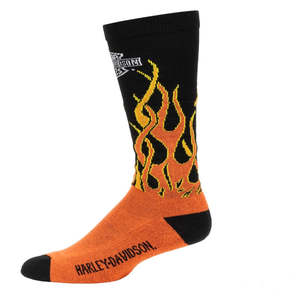 d3355-001l Harley SOCK 1 PK H-D FLAMES MID CALF BLK/ORG LRG d3355-001l d3355-001l