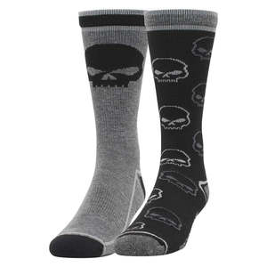 Harley Mens Boots And Footwear: d3448-001m Harley SOCK 2 PK WILLIE G CREW BLK/GRY MED d3448-001m d3448-001m