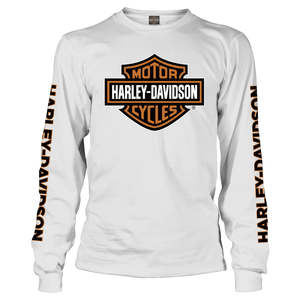 BRV4865 HD MENS L/S TEE ORG Bar and Shield ON WHITE brv4865