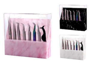 Pink marble tweezer holder