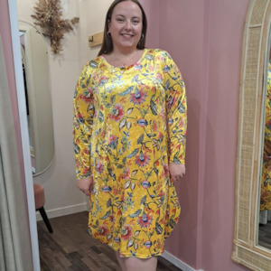 Magazine - Floral Yellow Velvet Dress - Size XXL