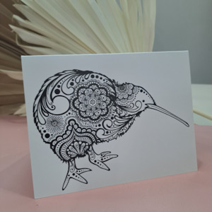 Lizzy McNaught Art - Black & White Kiwi- Greeting Card