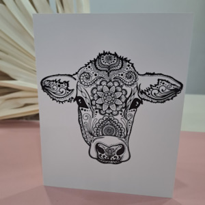 Gifts: Lizzy McNaught Art - Cow in Black & White- Greeting Card