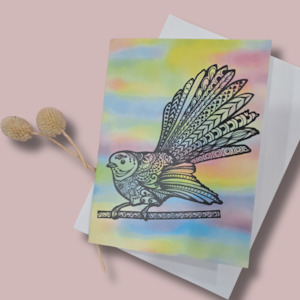 Gifts: Lizzy McNaught Art - Piwakawaka in Colour -  Greeting Card