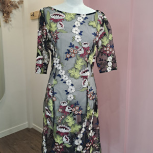 Wedding Season: Annah S - Sheer Embroidered Floral Dress - Size M