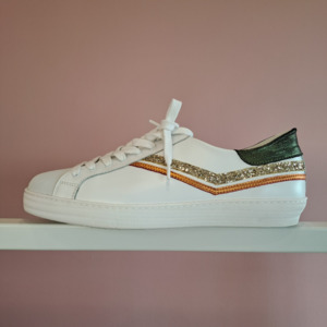 Shoes: D.O.F - White Green Glitter Trainers - Size 41/10