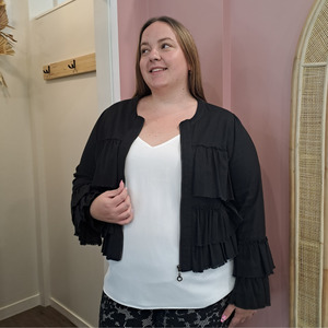 Coats Jackets: Lemon Tree - Viola Frilled Linen Jacket - Size 18