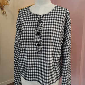 Moehau - Gingham Frill Top - Size M-L