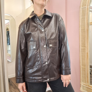 All Clothing: Marks & Spencer - Butter Chocolate Faux Leather Jacket - Size 12
