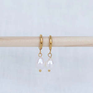 Pearl Hoop Earrings | Gold