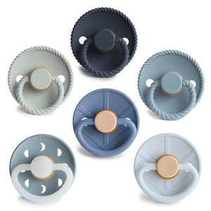 Sleeping: FRIGG 6-Pack Pacifiers - Round Latex - Endless Sea 0-6 Months