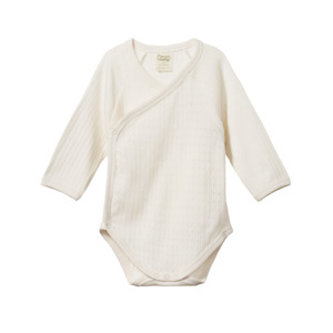 Pointelle Long Sleeve Kimono Bodysuit | Natural