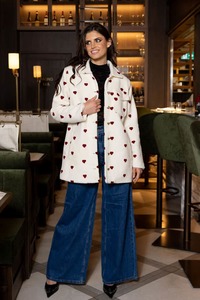 Sabrina Heart Coat Cream Red