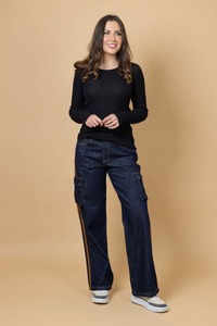 Womens Jeans: Kayla Jean Dark Blue Caramel Stripe